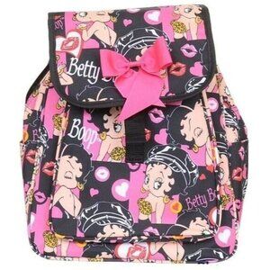 Betty Boop Medium Size Backpack Leopard Top Biker Hat Fold Over Purse Daypack